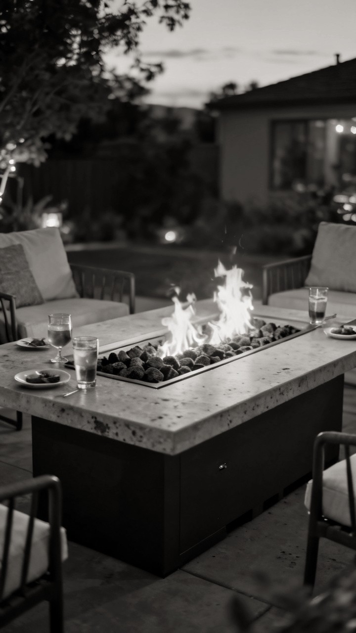 A Fire Pit Paired with a Small Outdoor Bar Setup