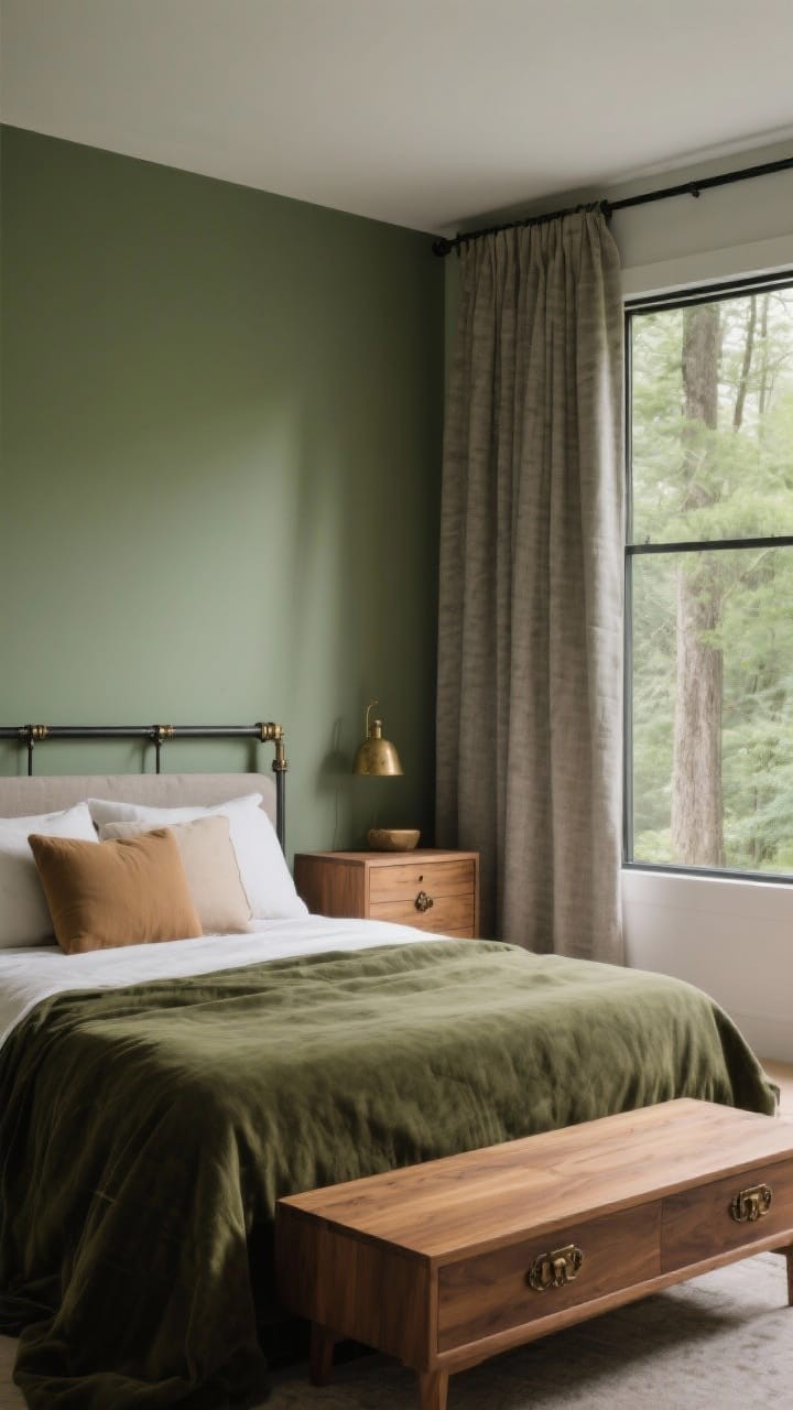 Deep Forest Green Walls in Bedroom
