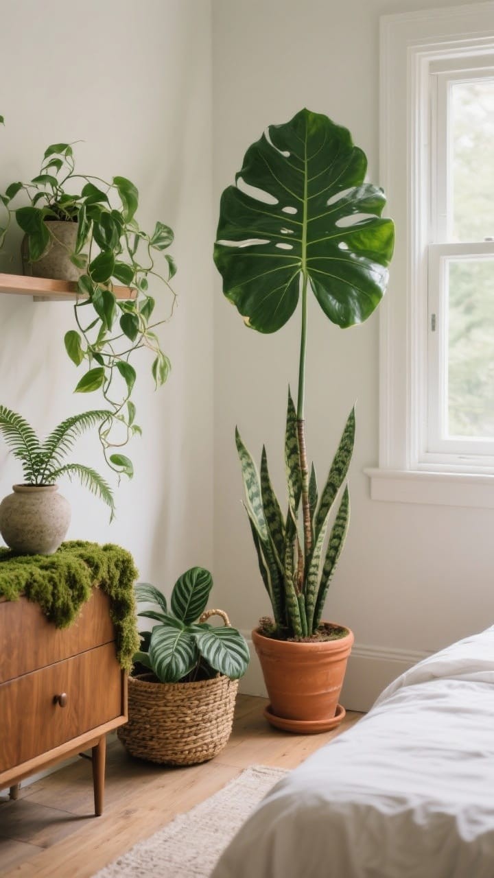 Layered Greenery and Houseplants in Bedroom