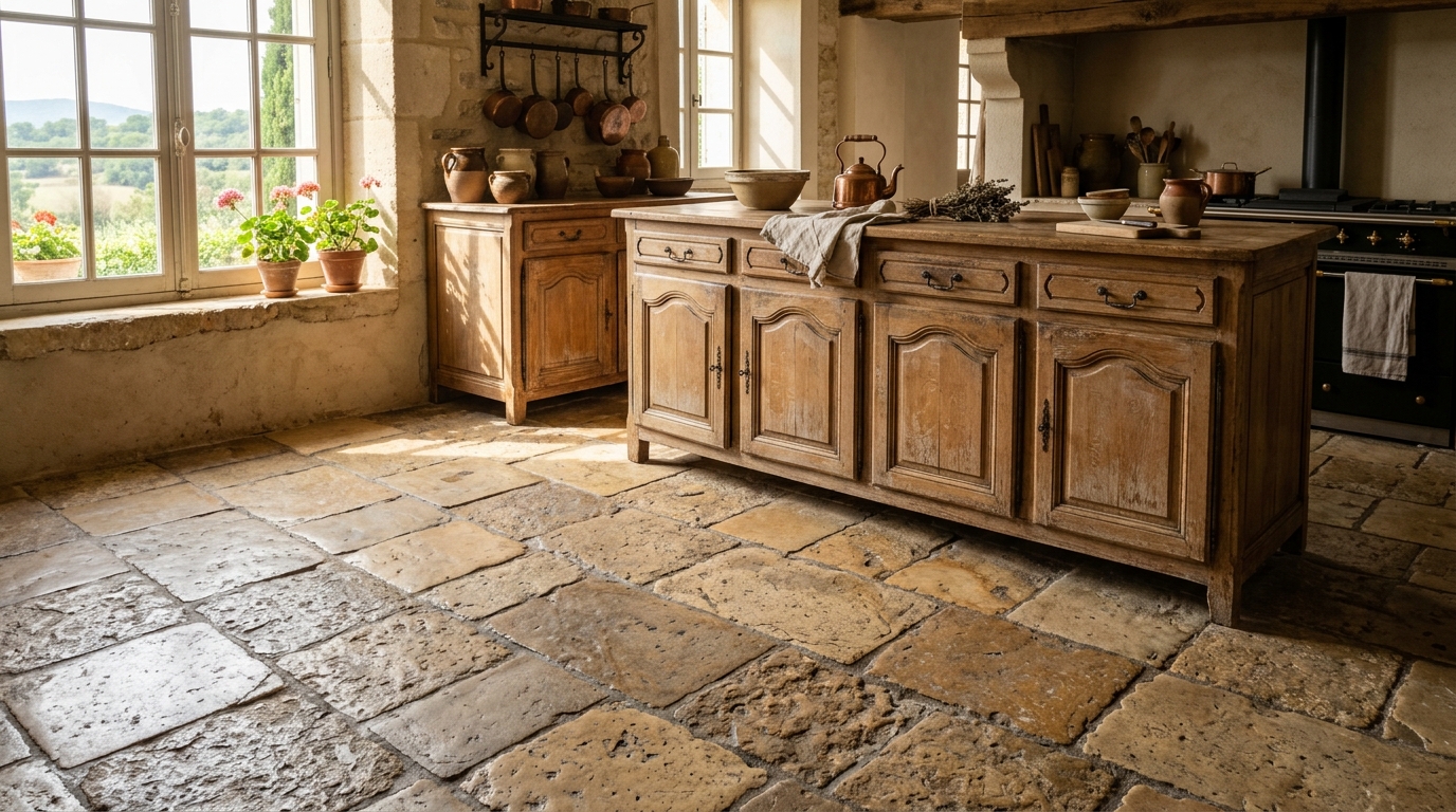 11. A Flagstone or Reclaimed Brick Floor for Authentic Texture