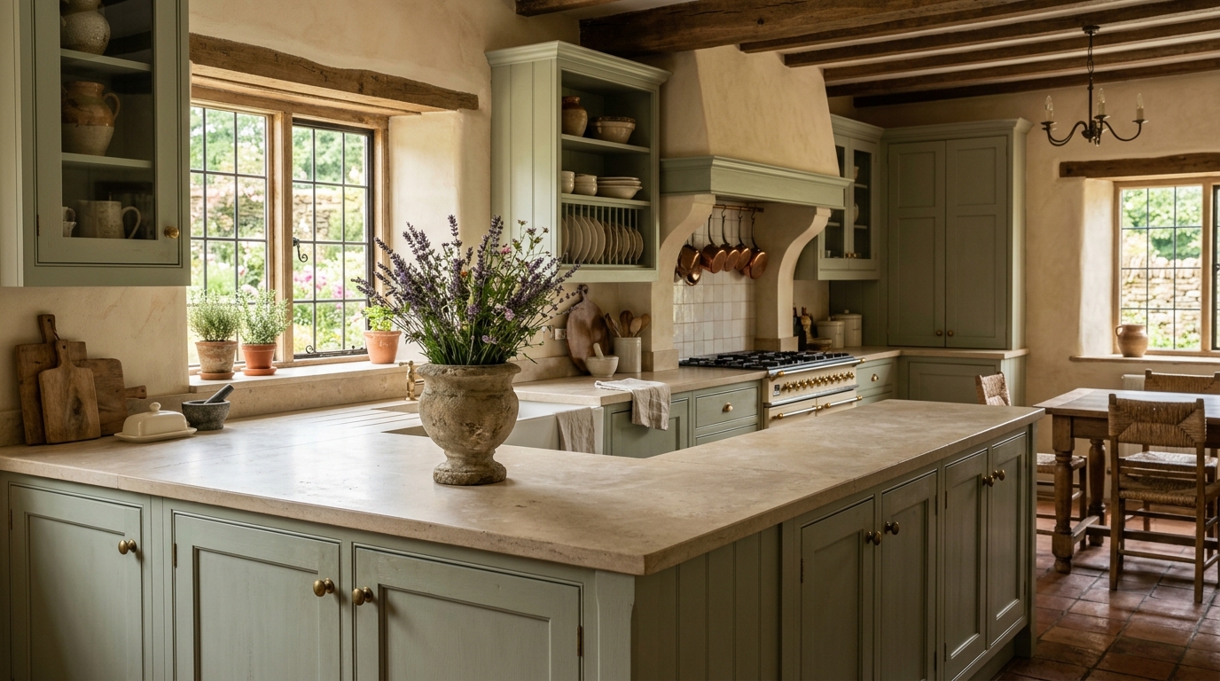 5. Soft, Muted Provincial Color Palettes (Lavender, Sage, and Warm Cream)