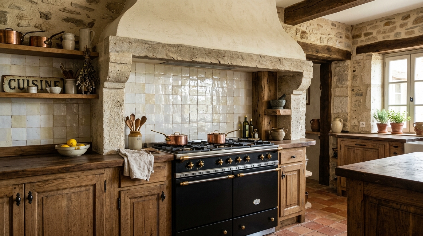 6. A French Range with a Decorative Tile Backsplash Surround