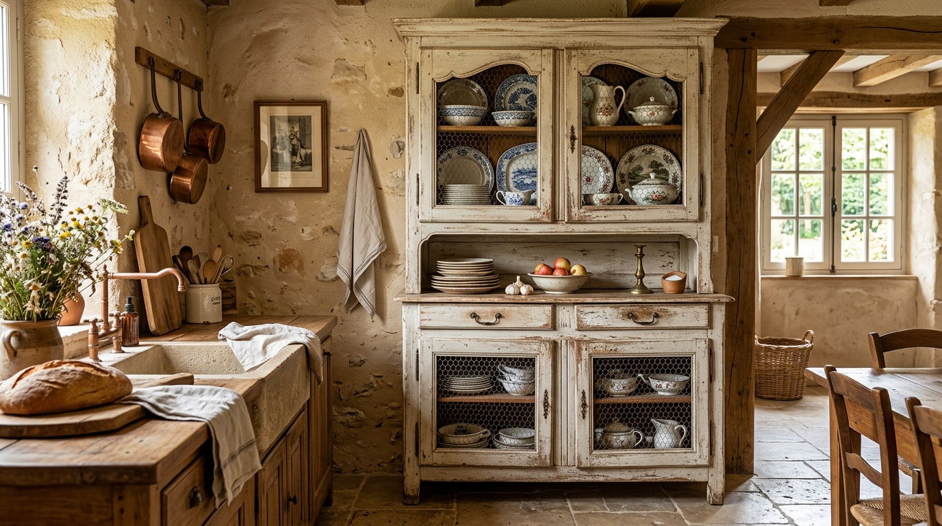 7. Distressed Wood Furniture with an Aged, Elegant Patina