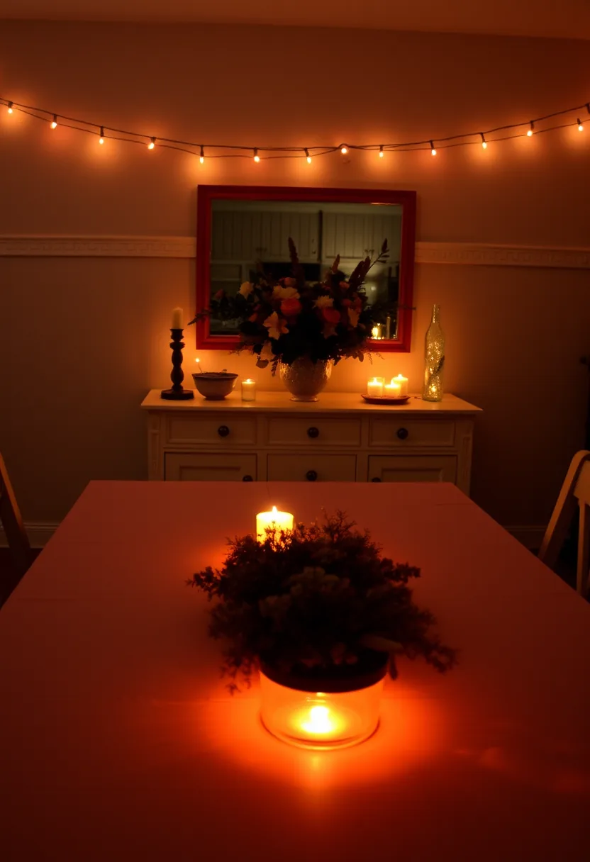 Low-Profile Dining Centerpiece with Dark Florals, Heirloom White Pumpkins, and Low Candlelight