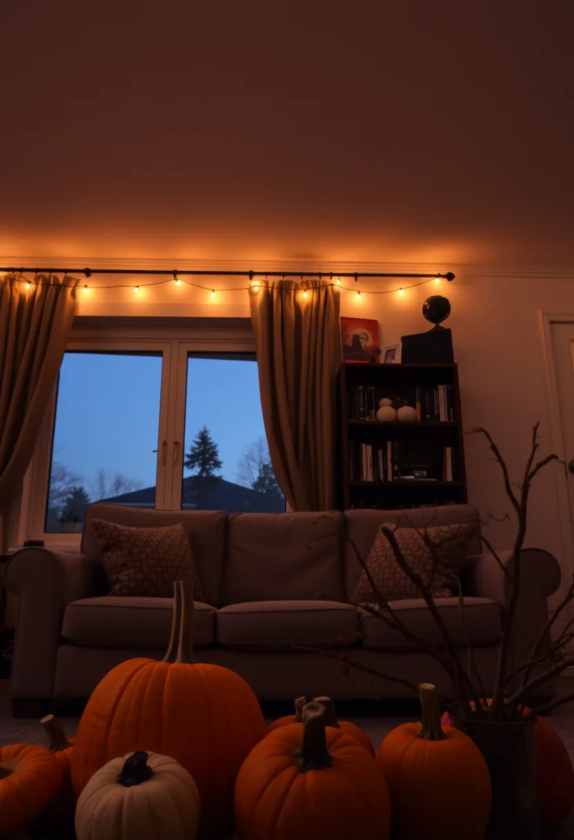 Warm Amber Globe String Lights Neatly Outlining the Upper Ceiling Perimeter of a Decorated Dining Room