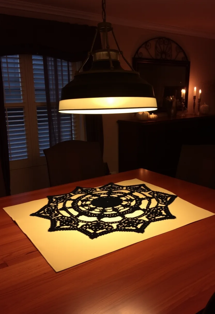 Cozy Quilted Cotton Halloween Placemat with Autumnal Leaf Stitching and Black Ceramic Mug