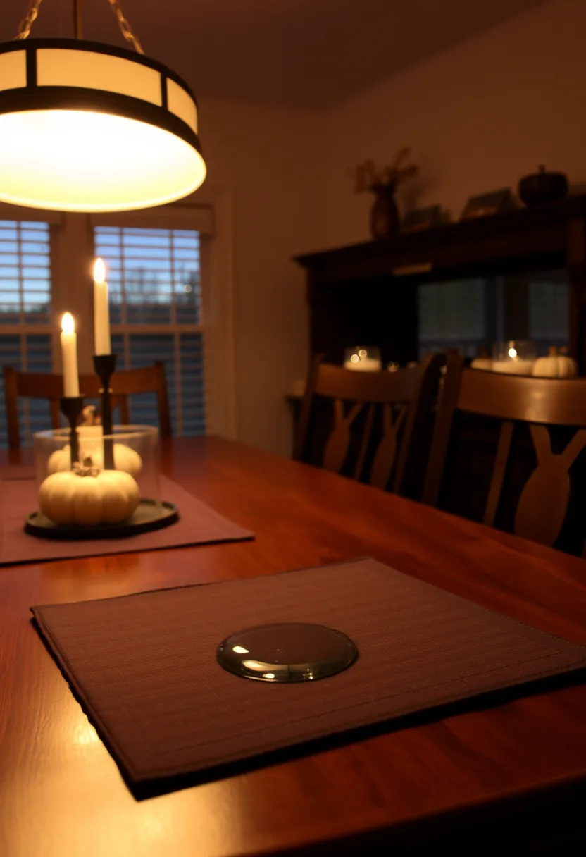 Reversible Halloween Placemat Folded to Reveal Both a Spooky Ghost Pattern and a Classic Orange Plaid