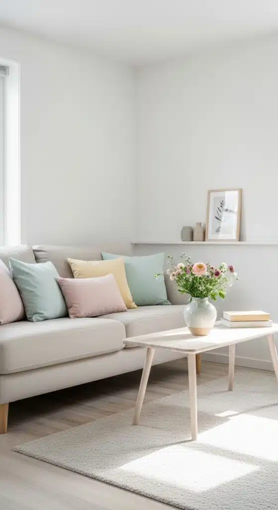 Textured neutral patterned area rug defining a children's homeschool study area within a modern living room