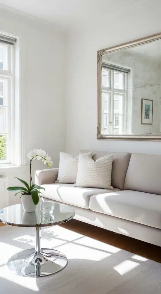 Plush oversized floor cushions and floor poufs arranged around a low wooden activity table on a living room rug