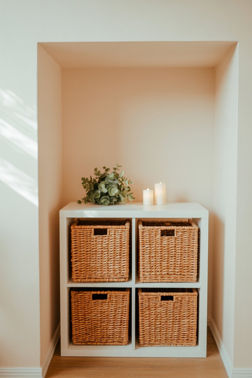 2. Modular Cube Shelving Mounted for Dedicated Towel Storage