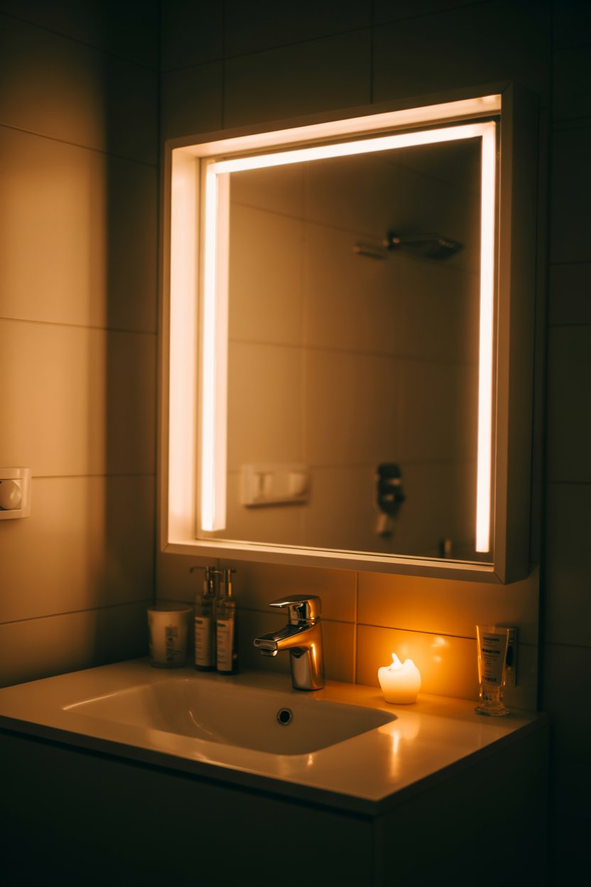 7. A Basic Mirror Upgraded with a DIY Frame and Lighting
