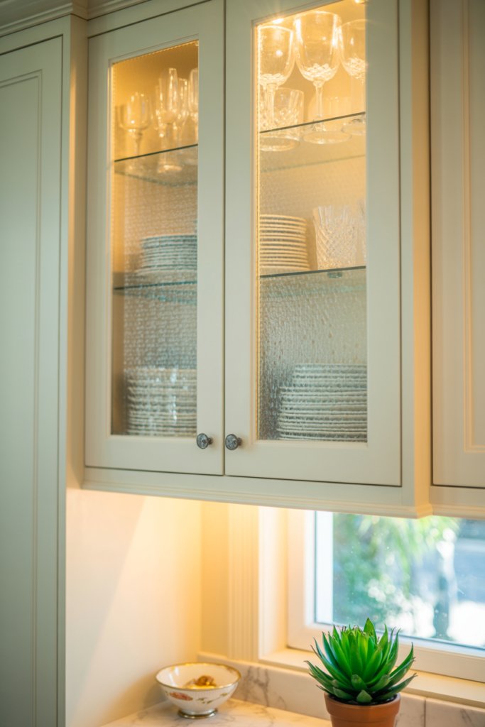14. Glass-Front Cabinet Doors Added for a Visually Open Look