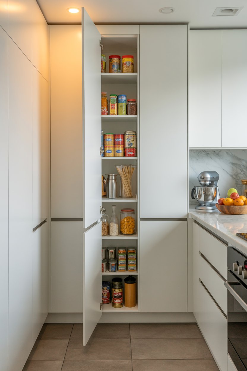 4. A Small Bookcase Converted Into a Narrow Walk-In Style Pantry