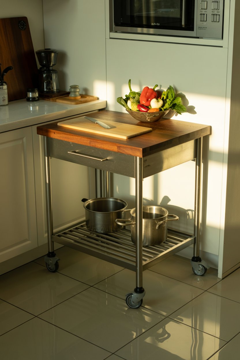 6. A Basic Kitchen Island Cart Added for Portable Prep Space