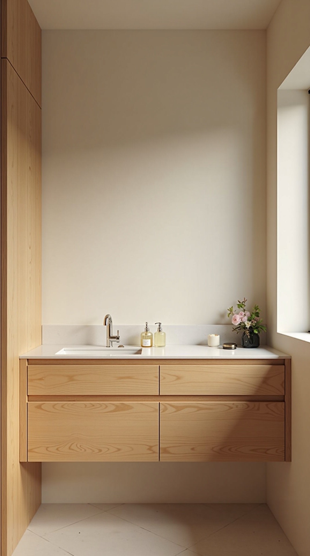 A Natural Wood Vanity with Clean Simple Lines
