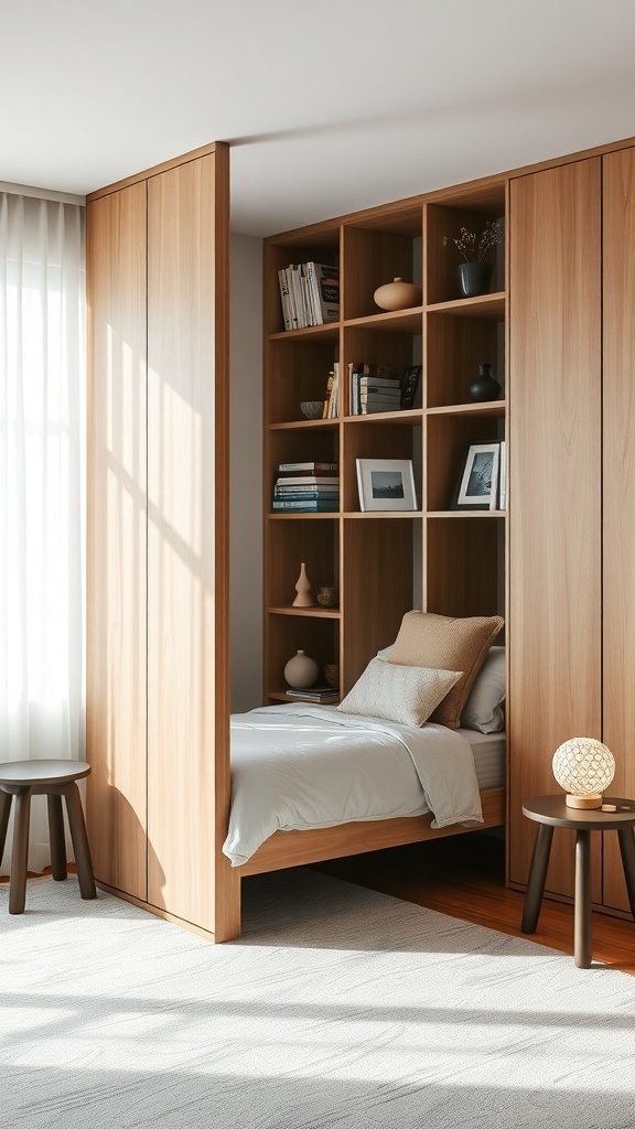 Stacked Kallax Units as a Room-Dividing Headboard Wall