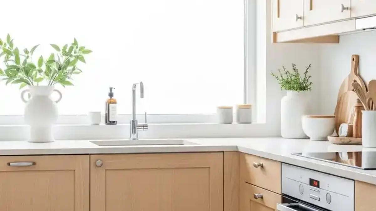 Light Birch Scandinavian kitchen cabinetry in a bright airy kitchen