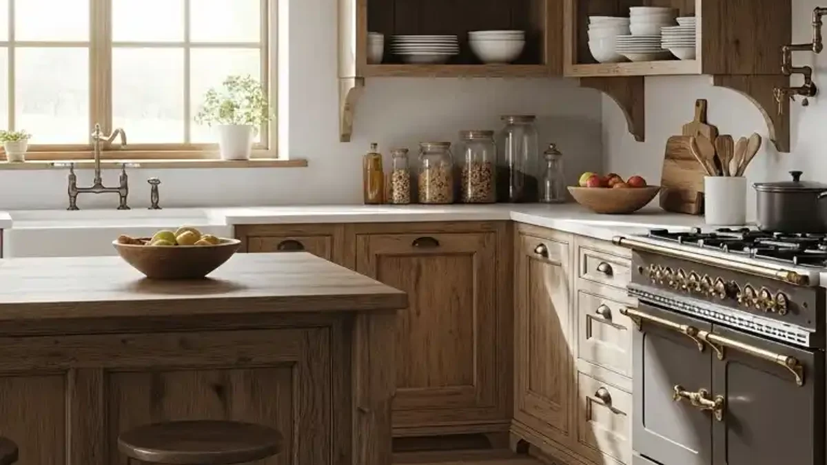 Cerused limed and distressed oak kitchen cabinetry with textured matte grain
