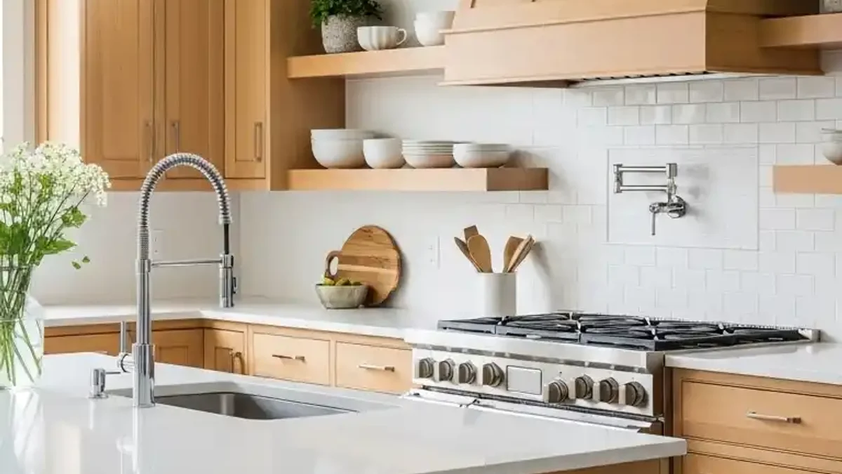 Natural Blonde wood and bamboo-toned modern kitchen cabinetry