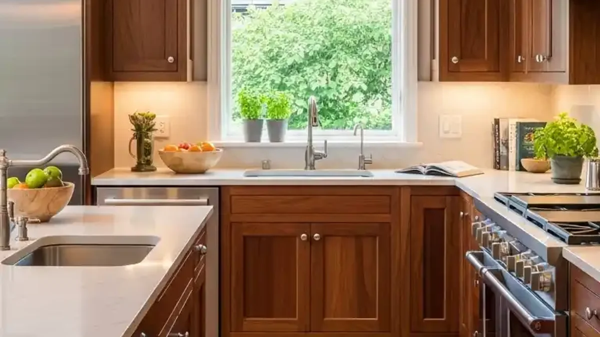 Warm Cedar and Chestnut-Brown stained wood kitchen cabinetry