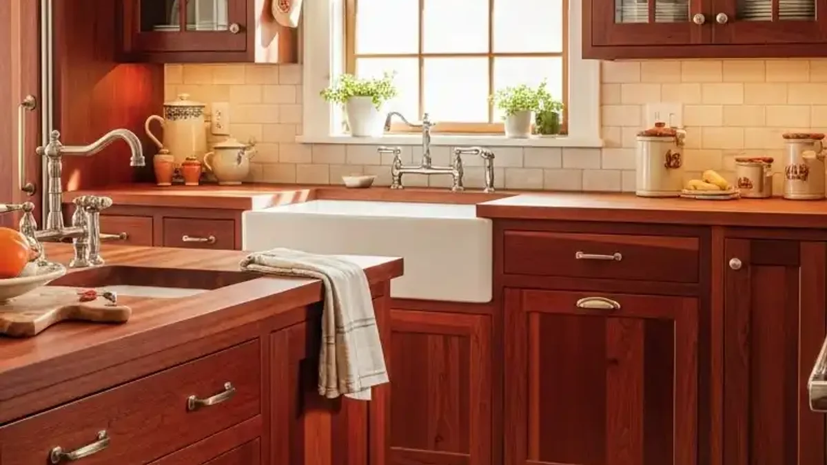 Warm Cherry Wood kitchen cabinetry with rich reddish-brown cinnamon tones