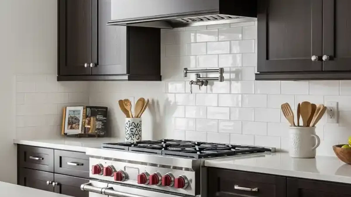 Dark Espresso-Stained wood kitchen cabinets contrasted with white quartz countertops