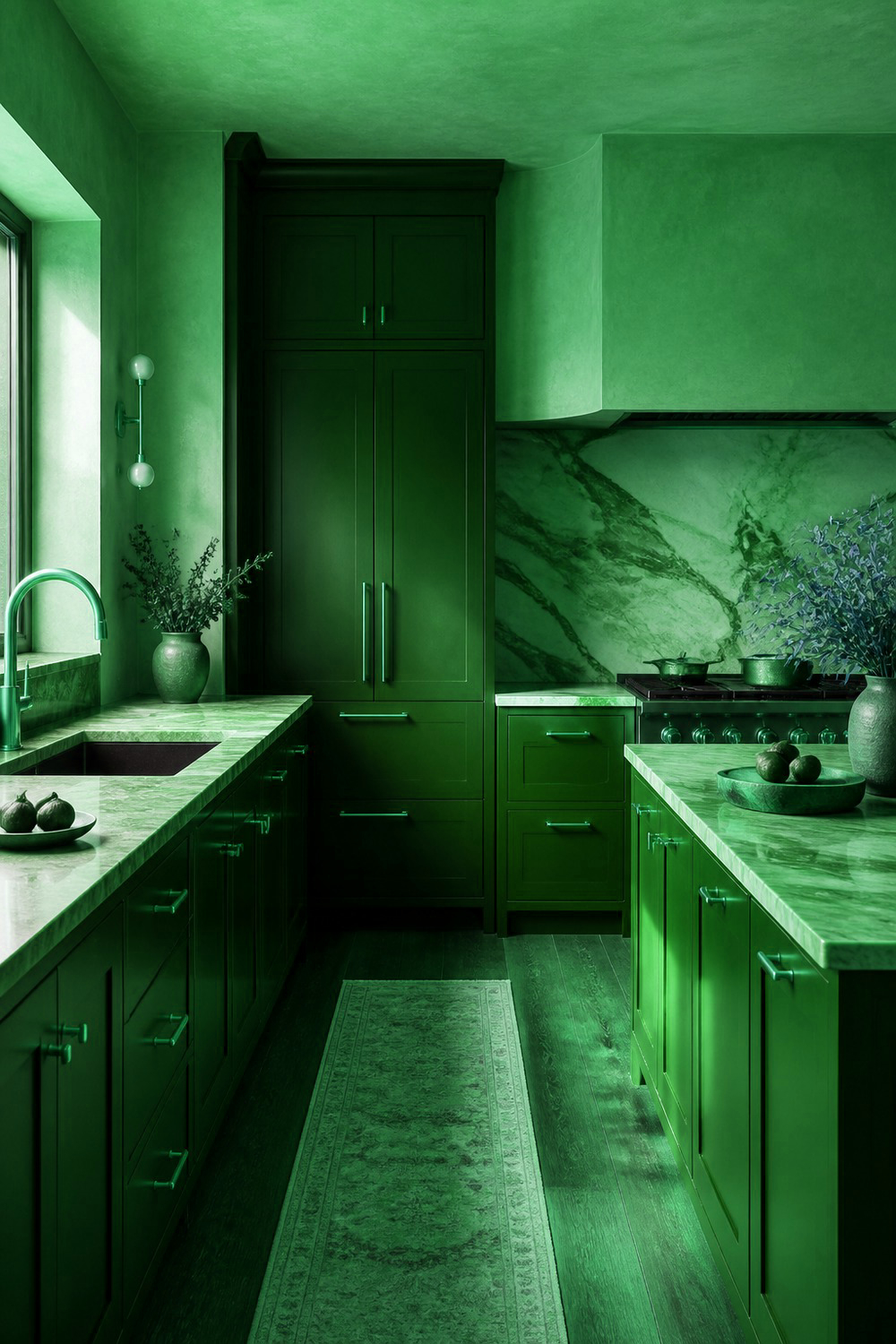 Bold Green Cabinetry Paired with Matte Black Fixtures