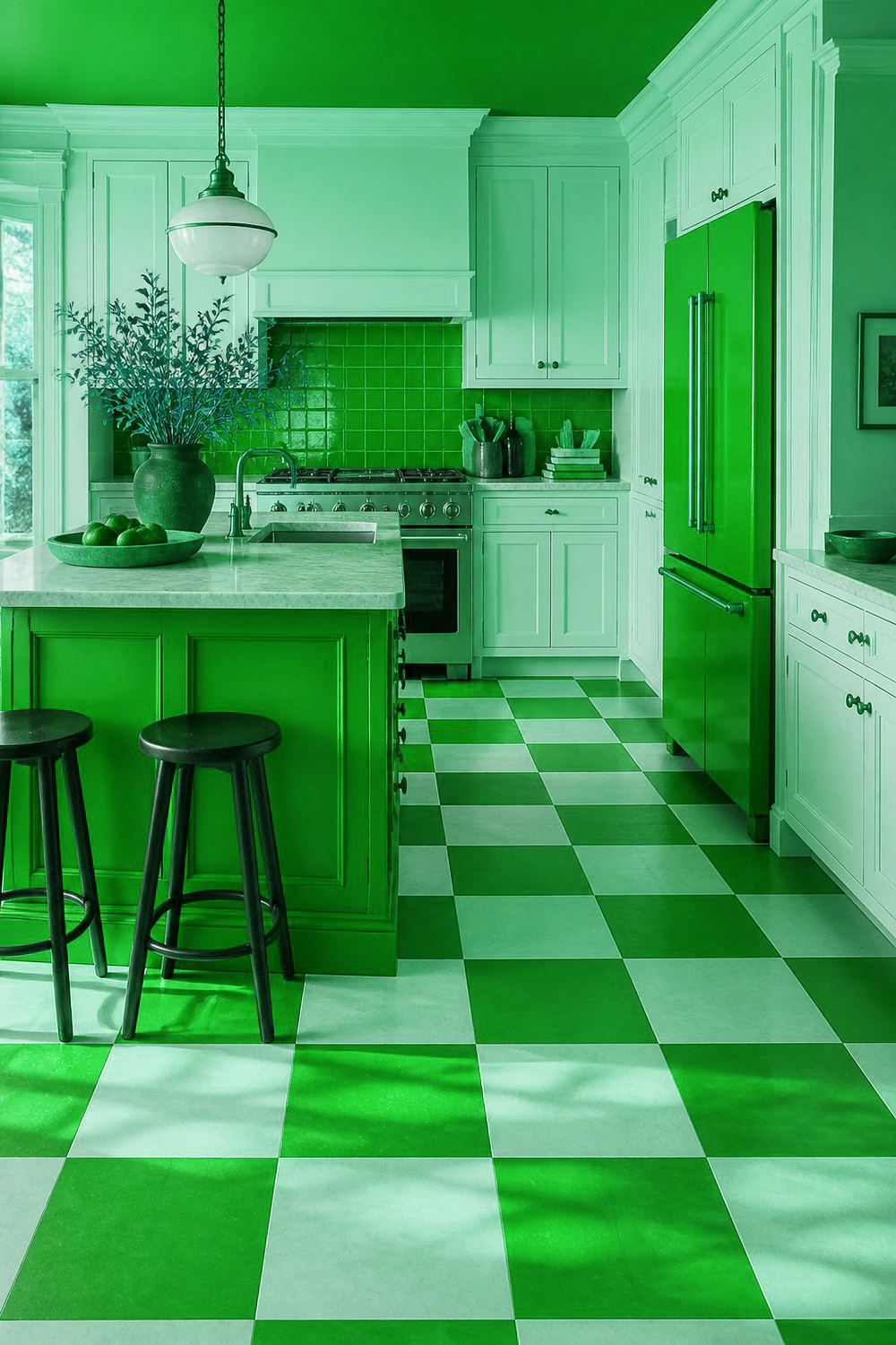 Kelly Green with Butcher Block Countertops