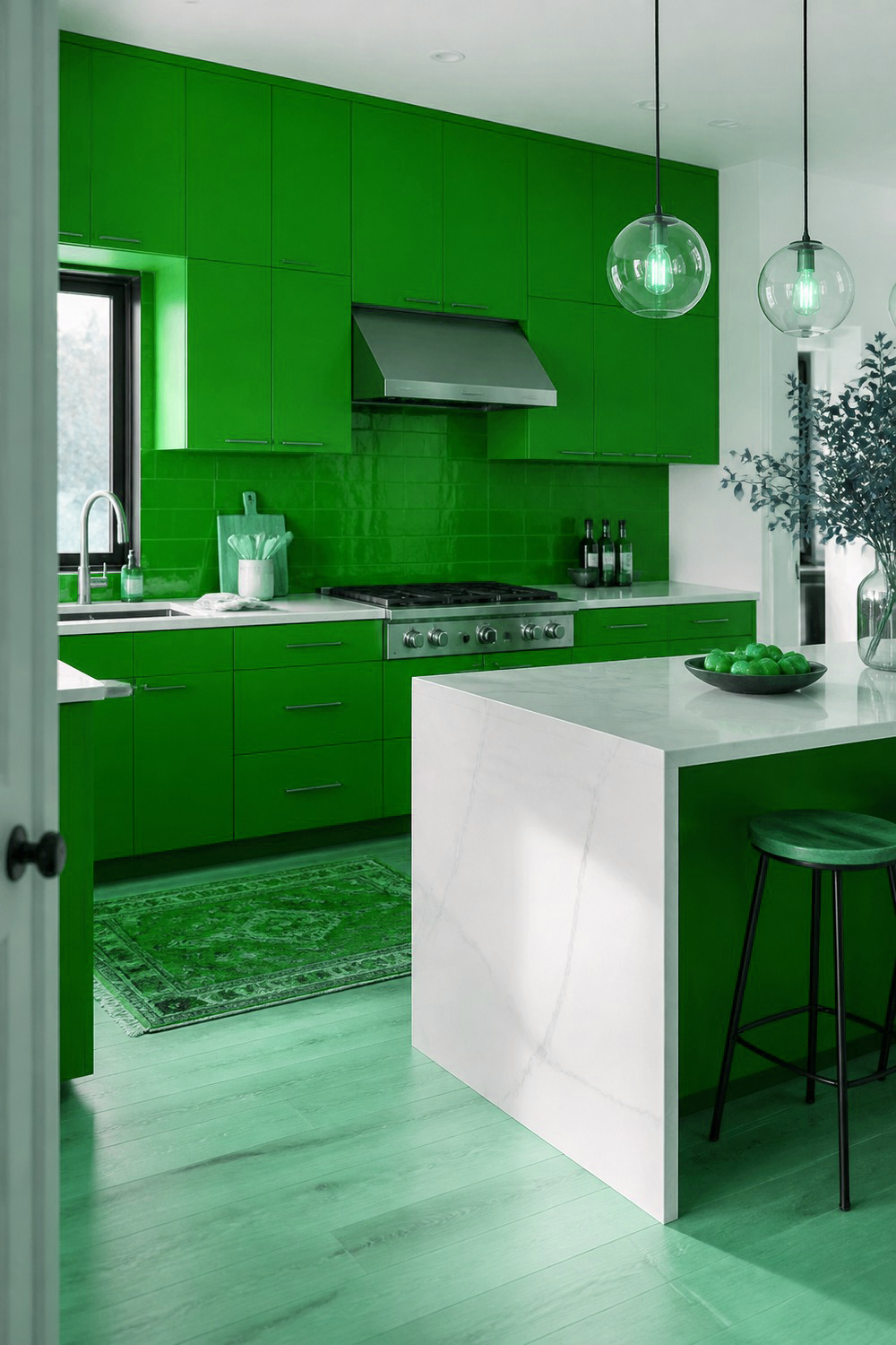 Emerald Green Cabinetry with Brass Hardware