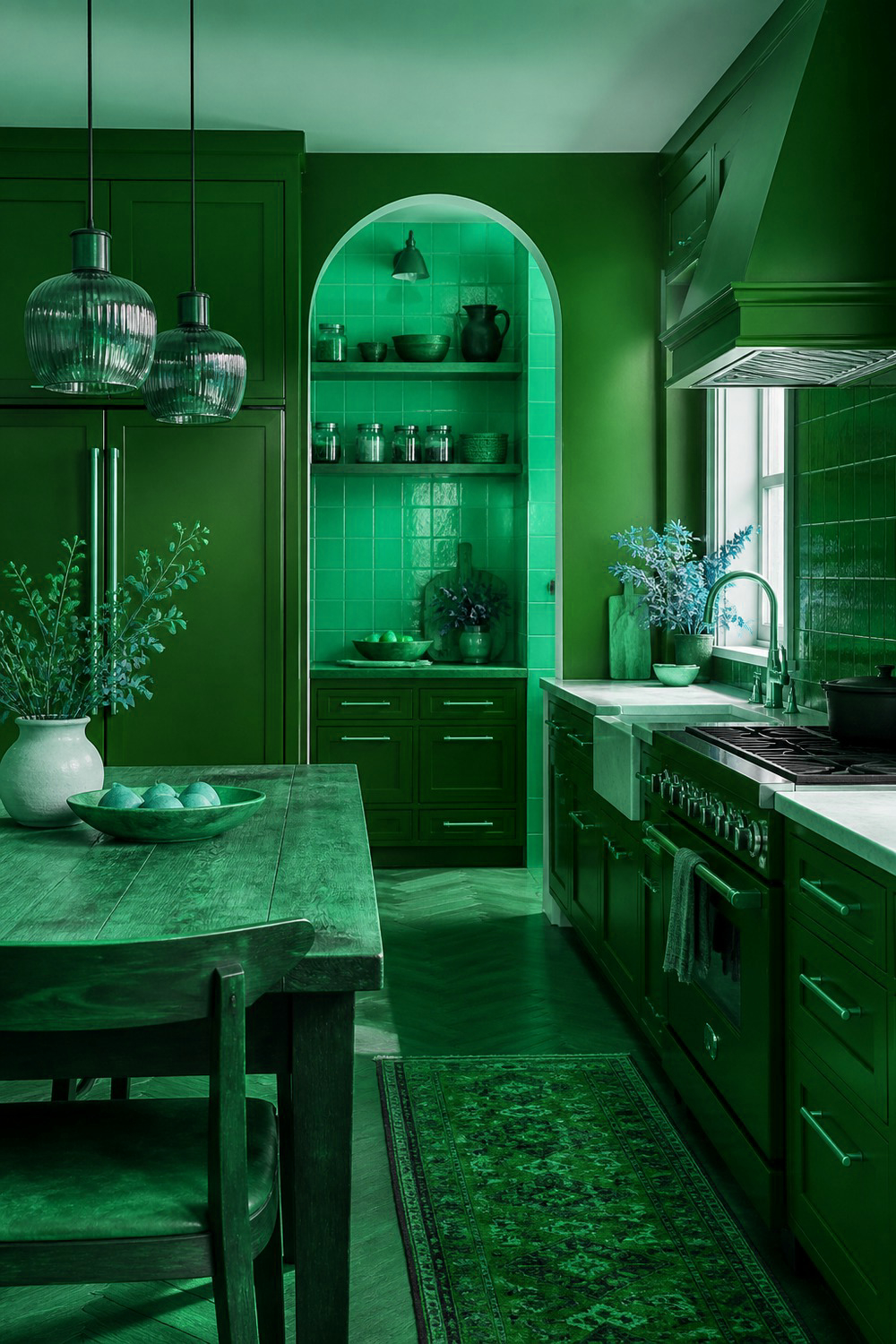 Bold Green Paired with Warm Rattan or Cane Accents
