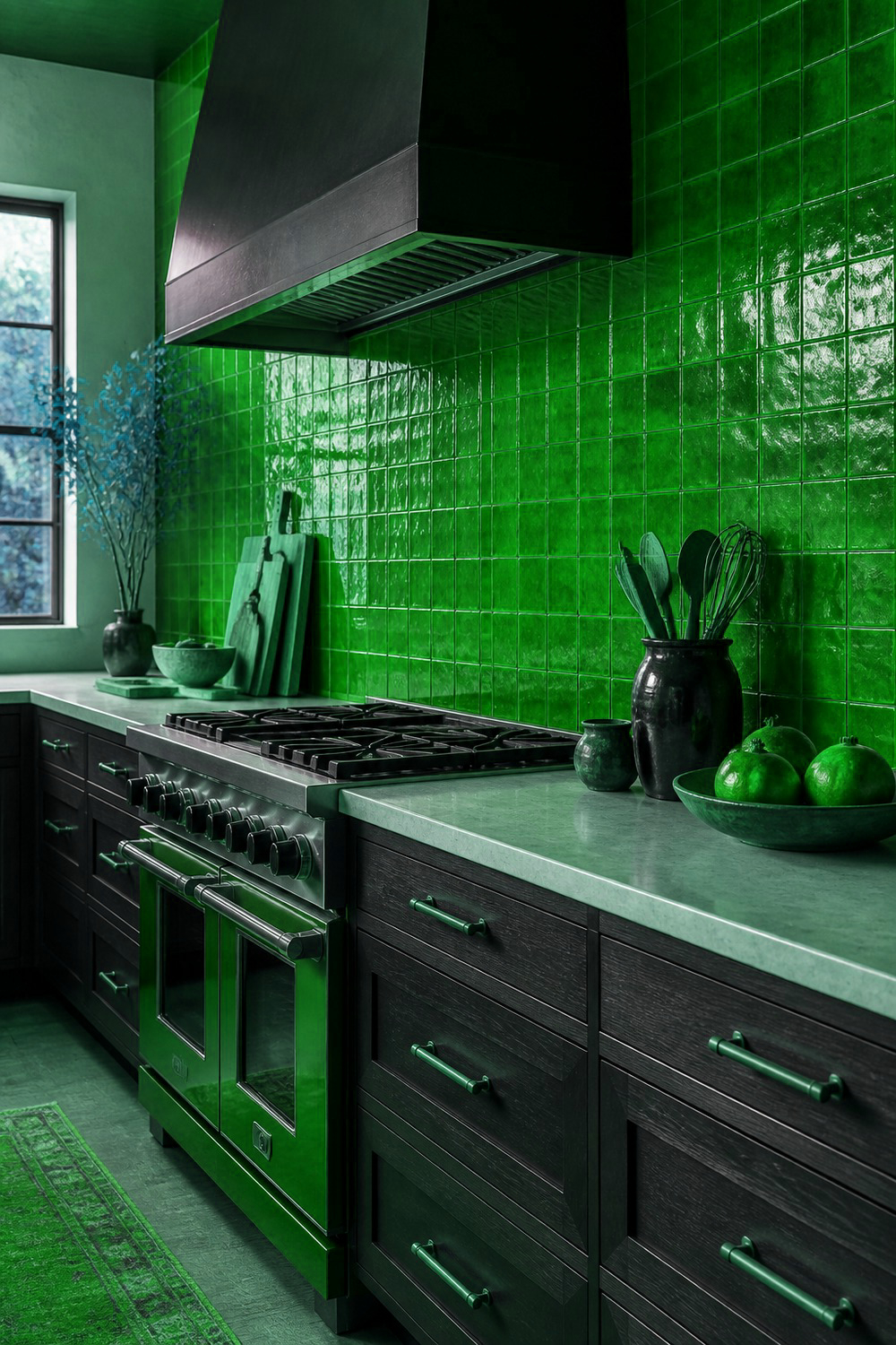 Two-Tone Bold Green and White Cabinetry