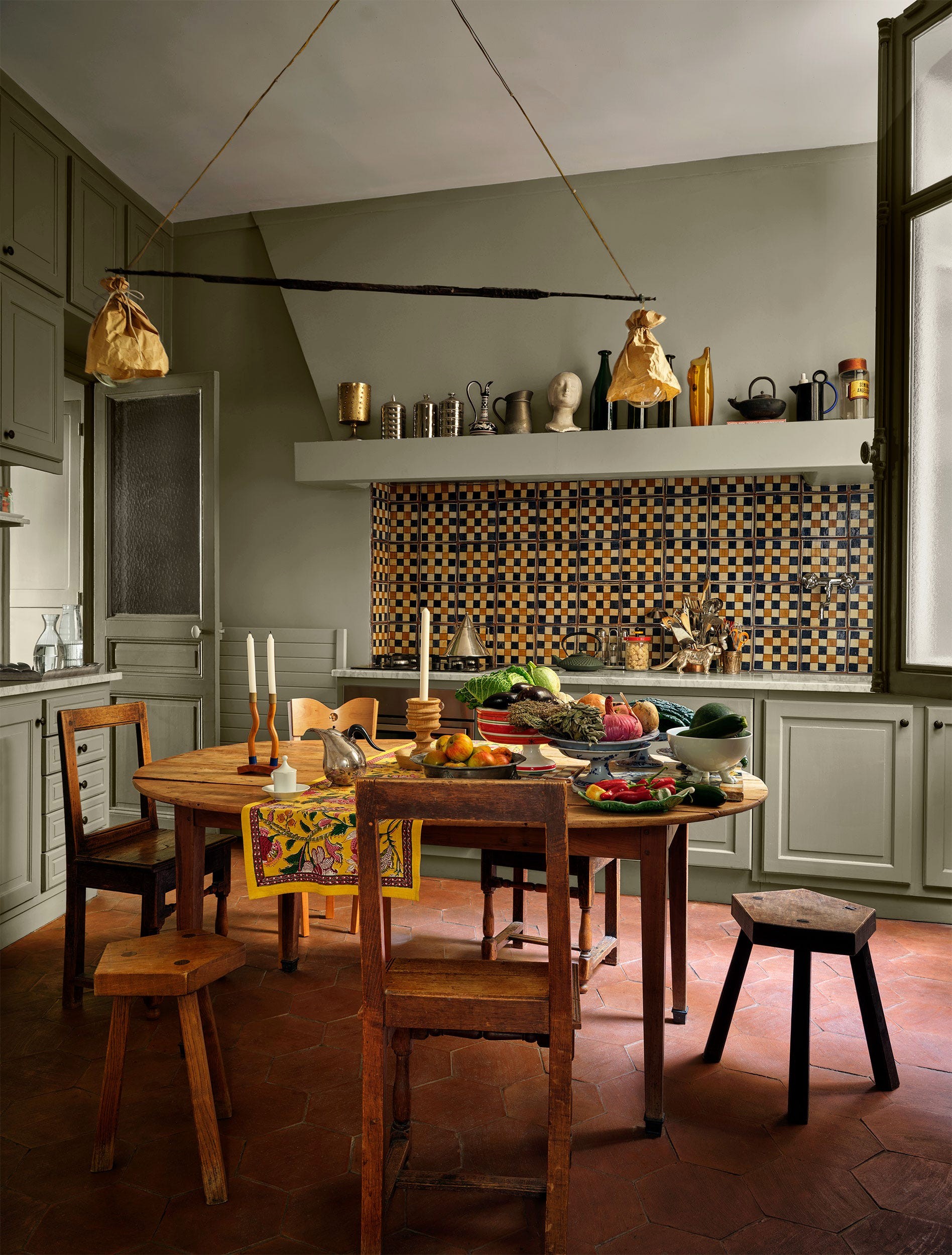 Open Shelving with Ceramics and Cookbooks
