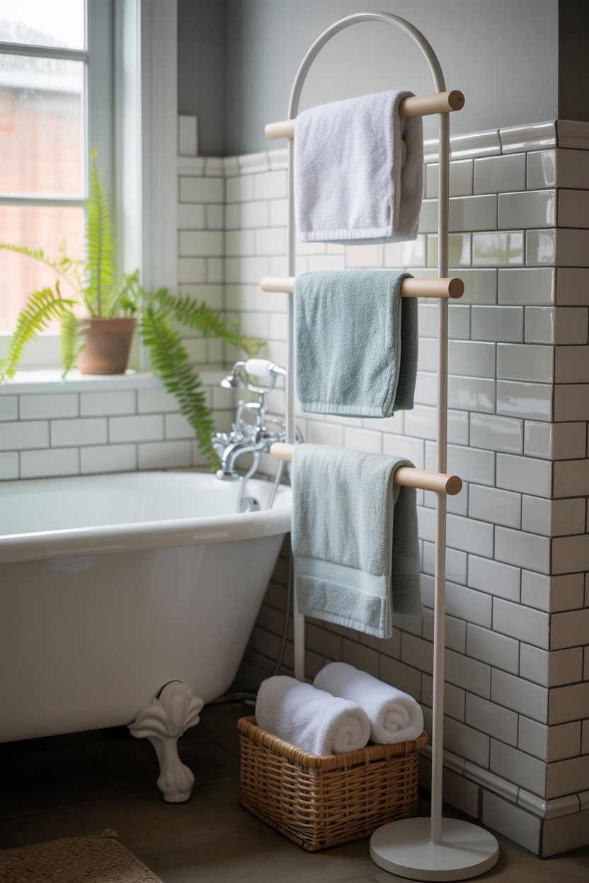 12. Turning the Pole into a Towel-Warmer-Style Bathroom Rack