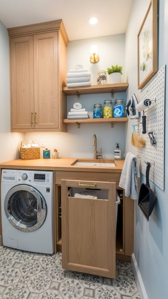 Wall-Mounted Shelving Above the Washer for Detergent Storage