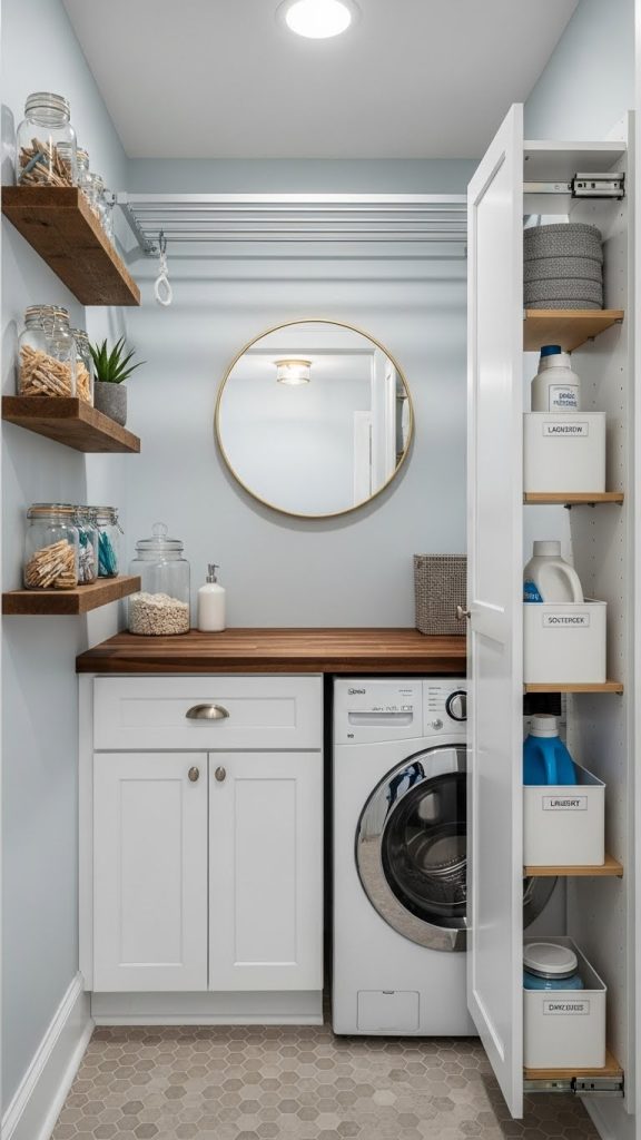 A Wall-Mounted Fold-Down Table for Folding Clothes
