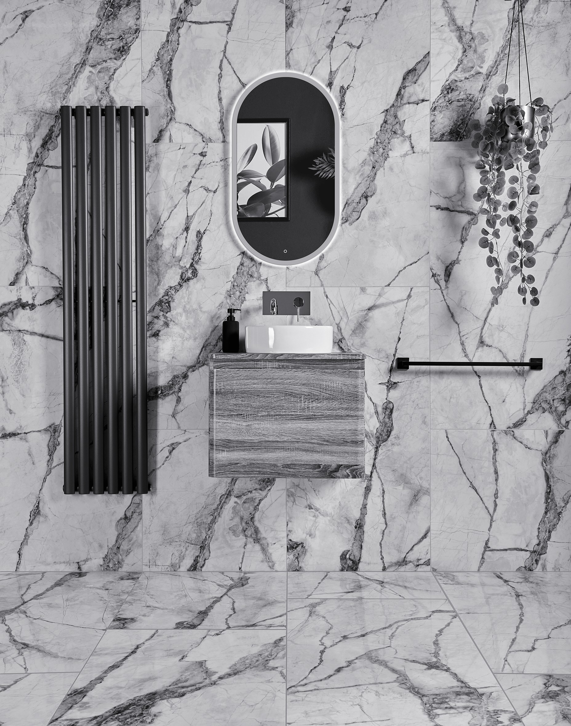 Gray-Veined Marble Bathroom