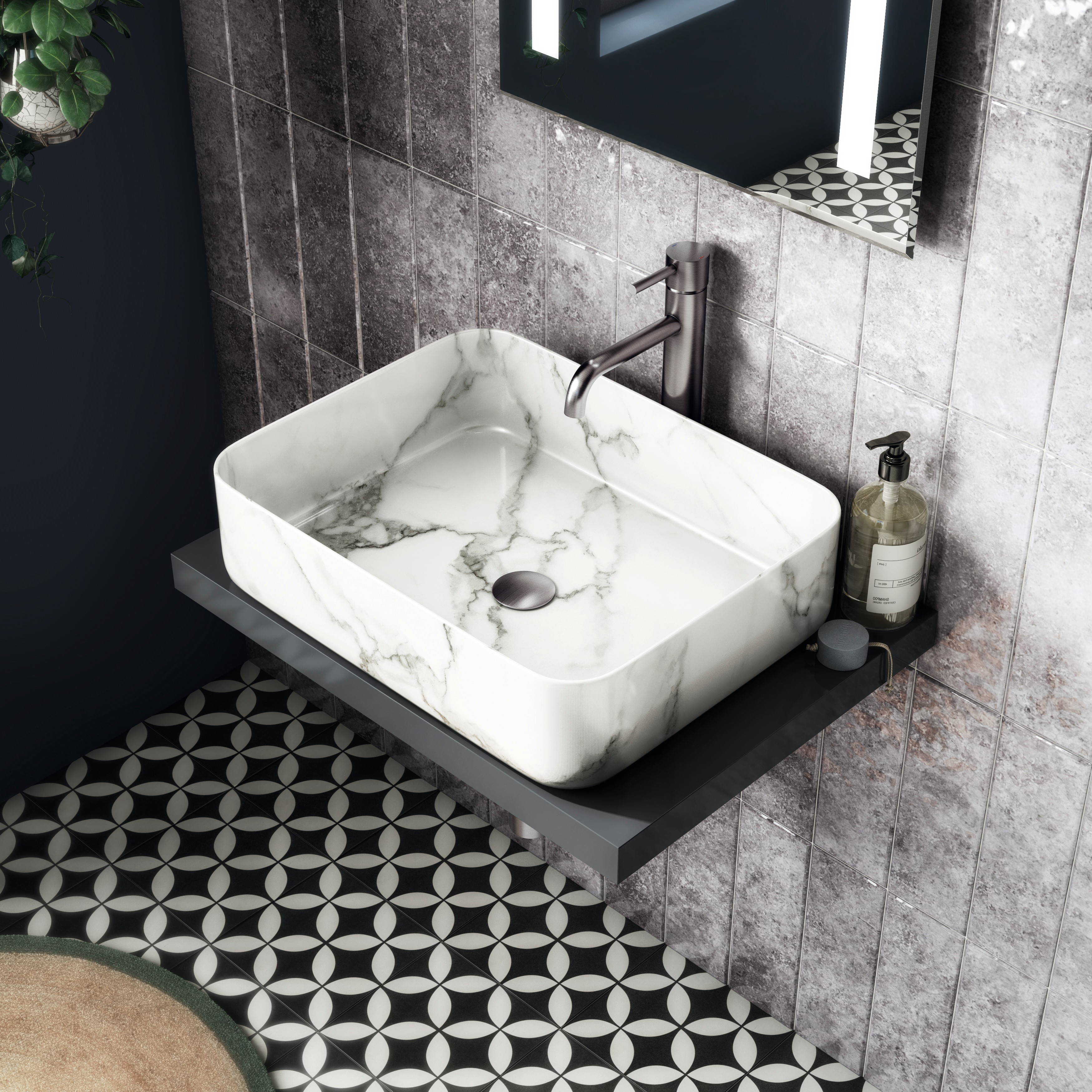 Marble with Matte Black Fixtures