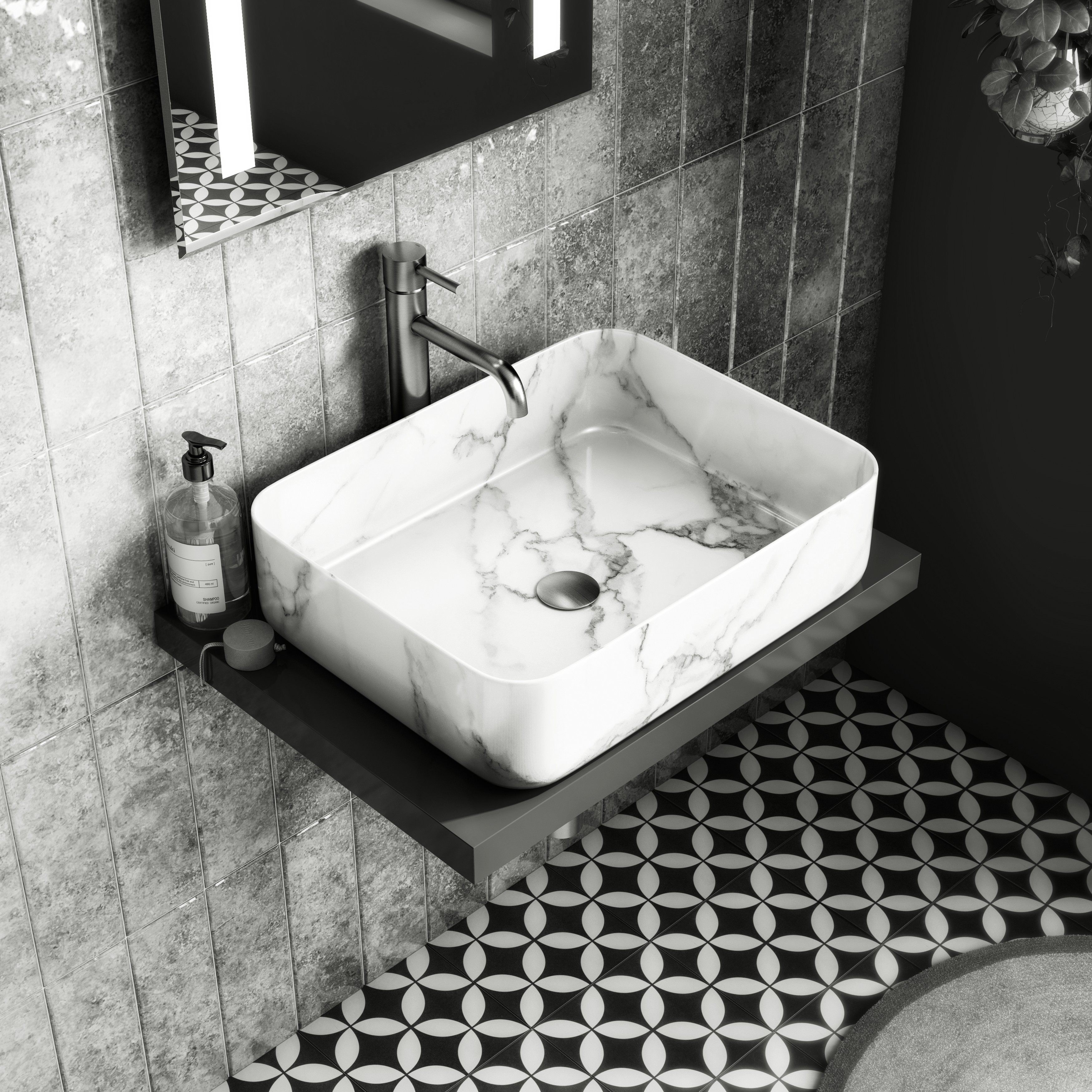 Marble Pedestal Sink in Bathroom