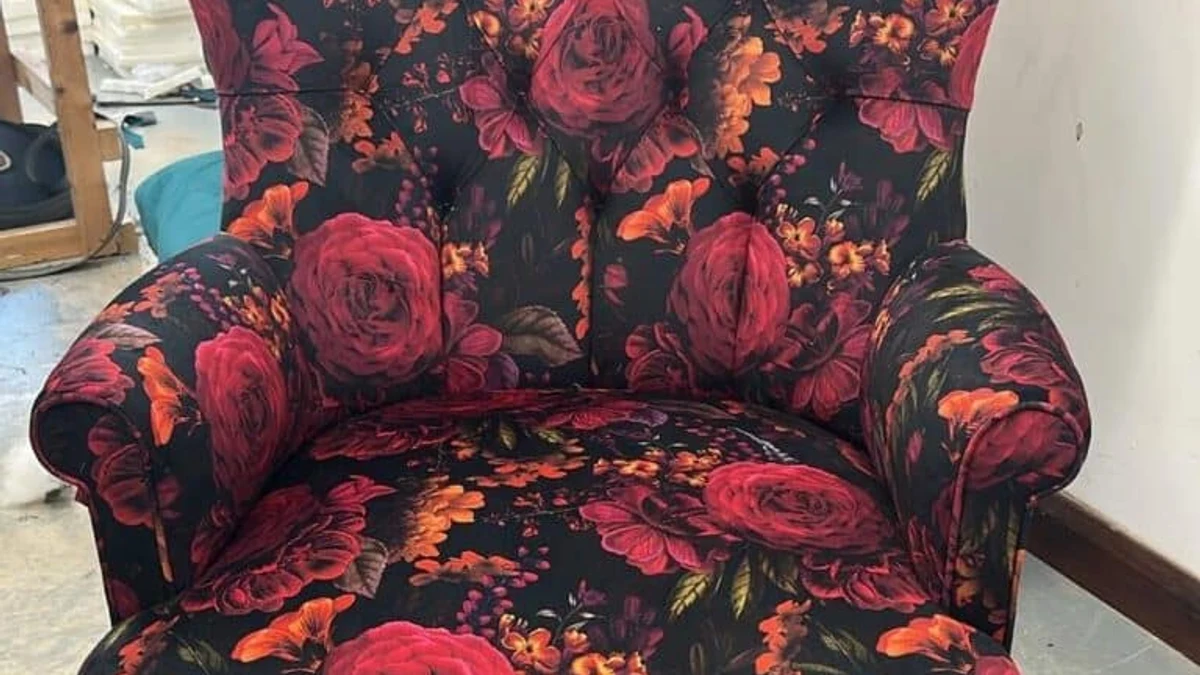 A richly patterned canopy or draped fabric feature