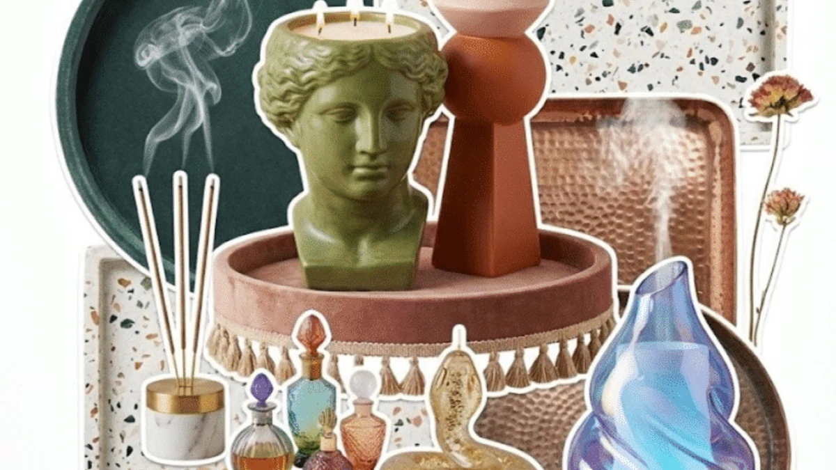 An abundance of candles, trinkets, and curated objects on every surface