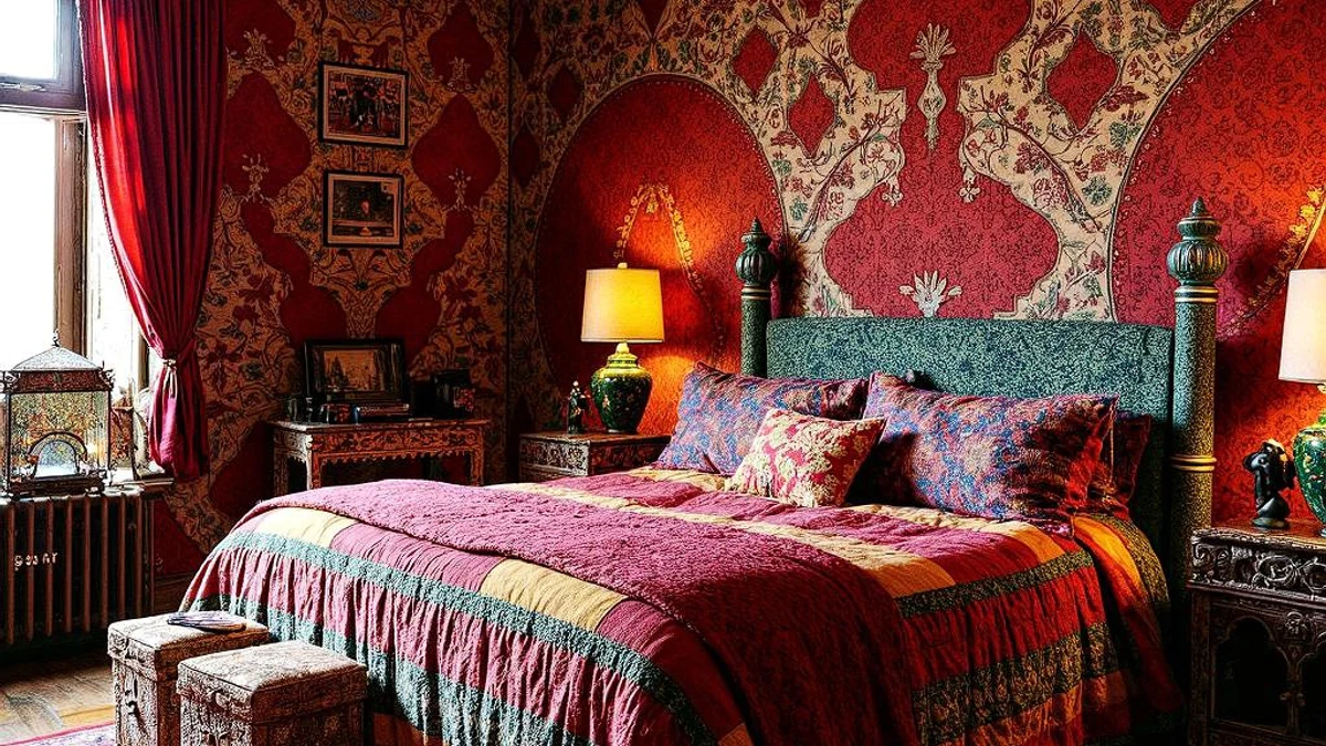 A statement wallpaper covering all four walls