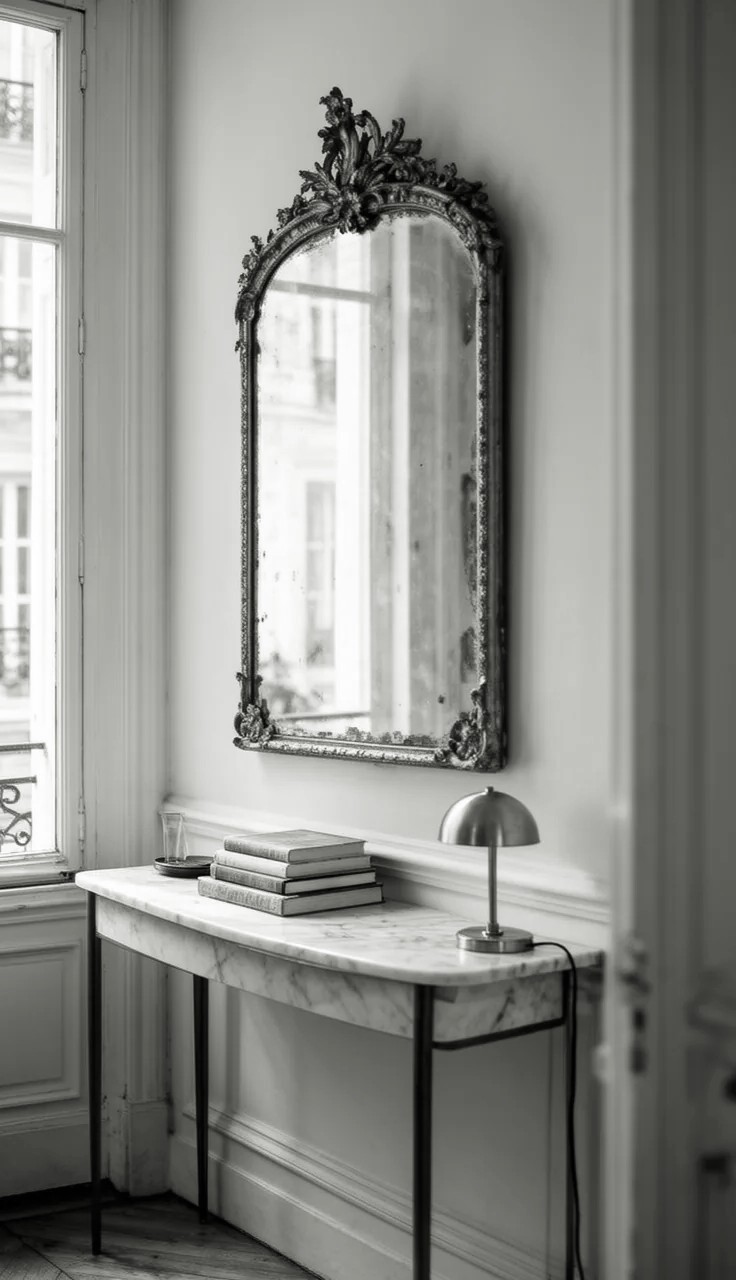 A Vintage Mirror with a Scalloped or Fluted Edge