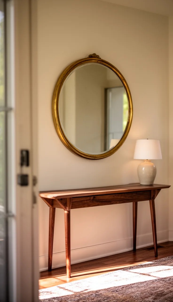 An Antique Wood-Framed Mirror with Worn Patina