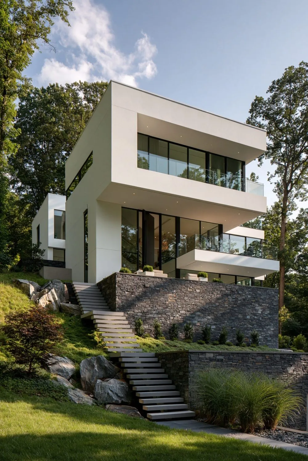1. A White Stucco Exterior with Black Window Frames for Crisp, Modern Contrast