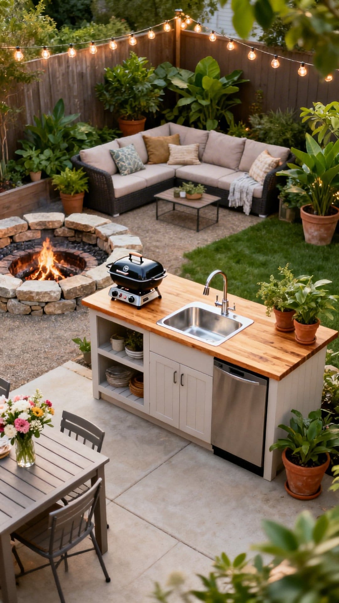 A Cozy Outdoor Rug and Floor Cushion Lounge Area