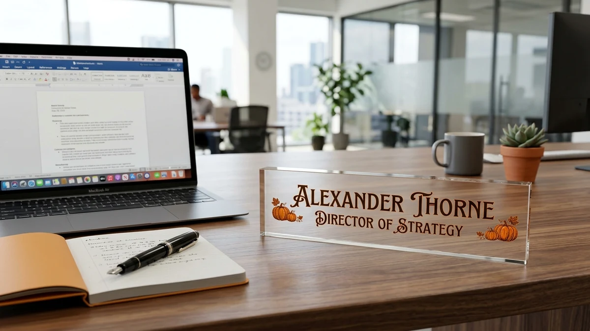 Halloween-themed name plates or desk signs