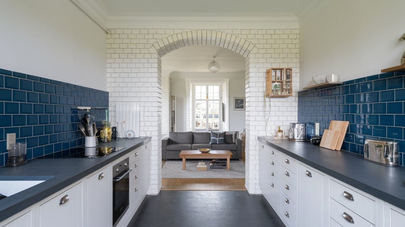 Galley Kitchen Layout in Open Concept Living Area