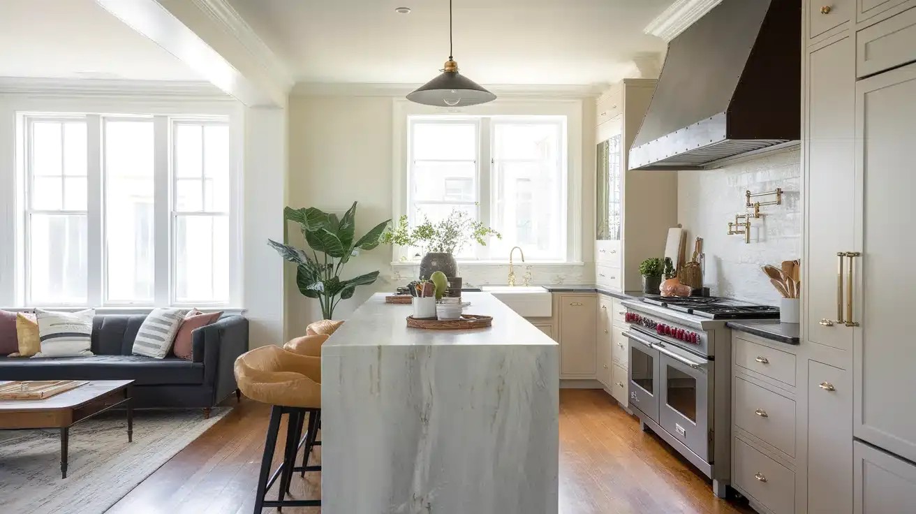 Waterfall Countertop Transition Element in Open Concept