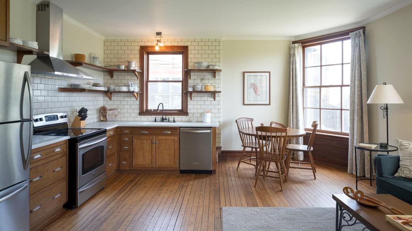 L-Shaped Corner Kitchen in Open Concept Living Space