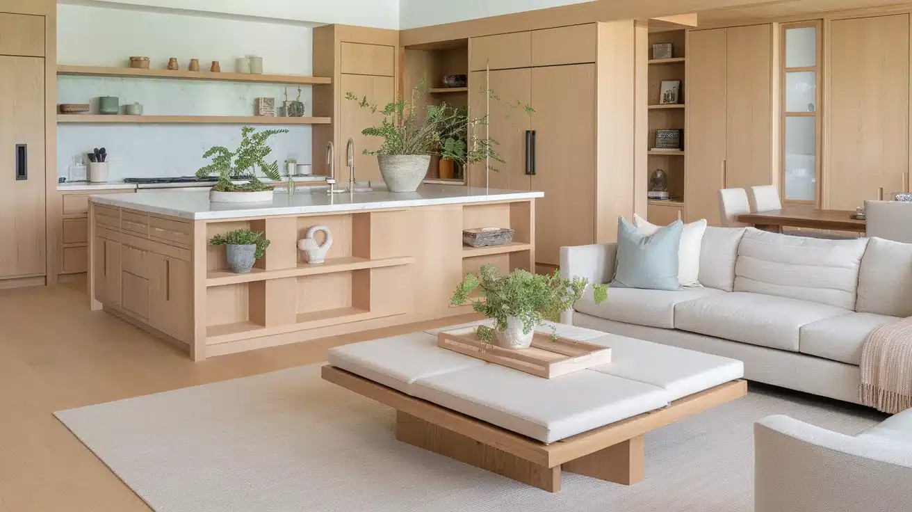 Light Wood Finishes in Open Concept Living Space